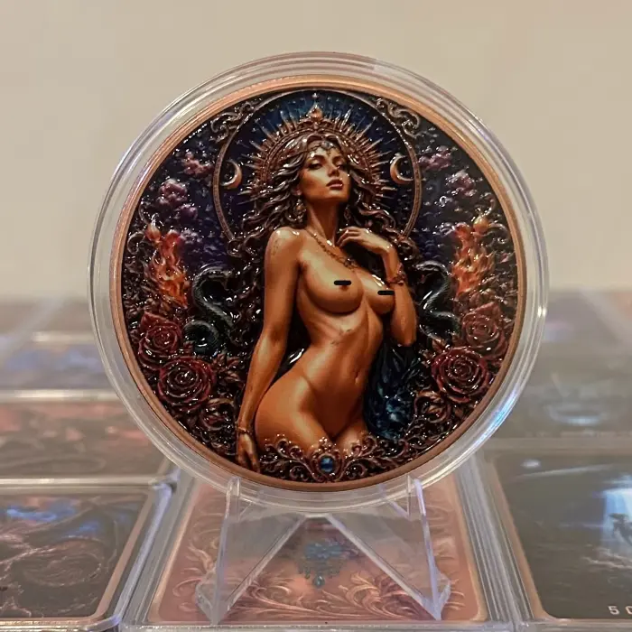 2026 Moonfire Serpent Goddess 5 Oz .999 Fine Copper Colourised Art Round Capsule