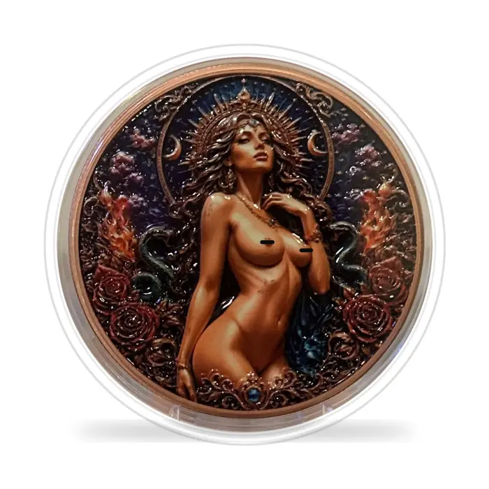 2026 Moonfire Serpent Goddess 5 Oz .999 Fine Copper Colourised Art Round Capsule