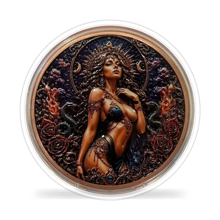 2026 Moonfire Serpent Goddess 5 Oz .999 Fine Copper Colourised Art Round Capsule