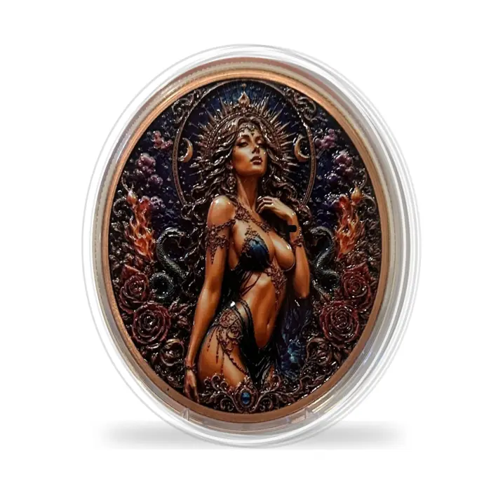 2026 Moonfire Serpent Goddess 5 Oz .999 Fine Copper Colourised Art Round Capsule