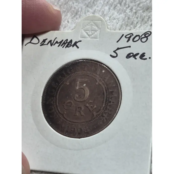 1908 Denmark 5 Øre Bronze Coin (King Frederik VIII)