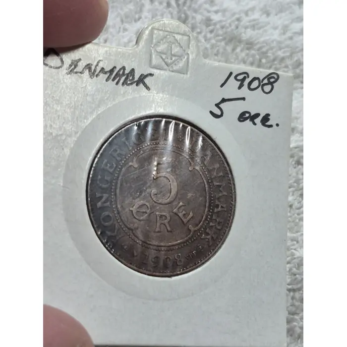 1908 Denmark 5 Øre Bronze Coin (King Frederik VIII)