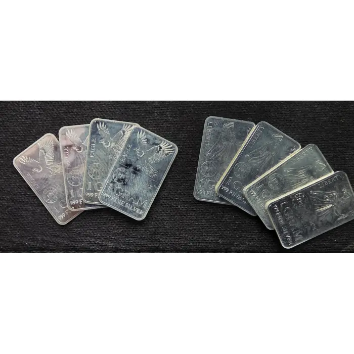 1 gram wessex mint 999 fine silver bars - various designs