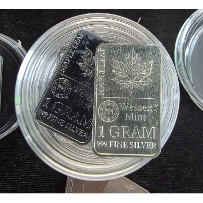 1 gram wessex mint 999 fine silver bars - various designs
