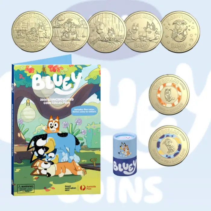 2026 $2 Bluey Opened Tube/Folder set INCLUDES 2 x TILL COINS