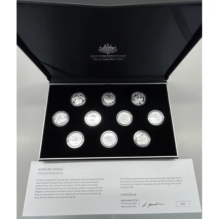 2023 Aussie Big Things 10 Coin Fine Silver Proof Set Mintage 1000 3.75oz Silver