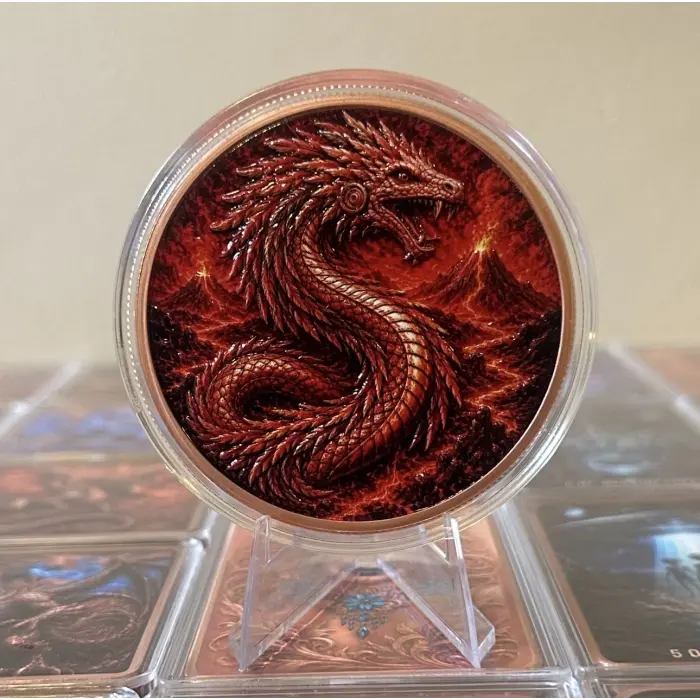 Fire Dragon Goddess Libertad Style 5Oz .999 Fine Copper Colourised Round Capsule