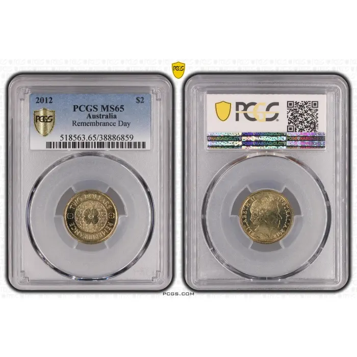 2012 Australia $2 Remembrance Day Gold Poppy MS65