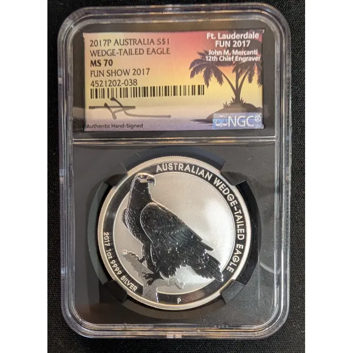 2017 $1 WEDGE TAILED EAGLE MS70 TOP POP 1oz SILVER