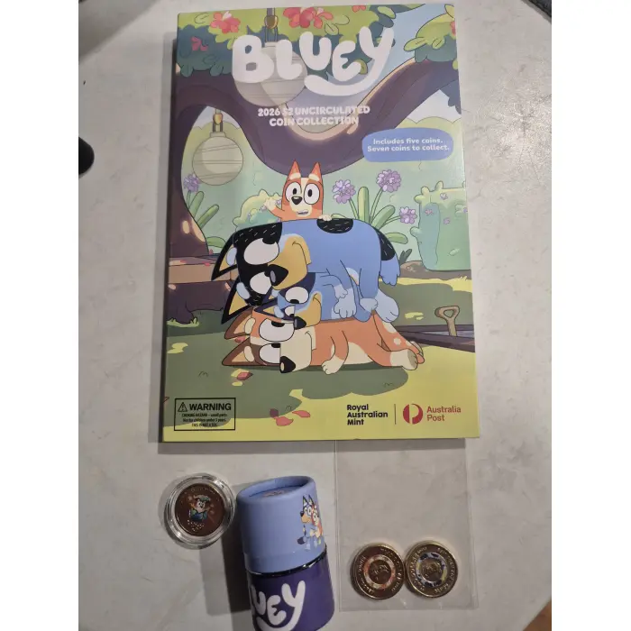 2026 bluey folder + unc  coloured sleepytime and aunc  till coins
