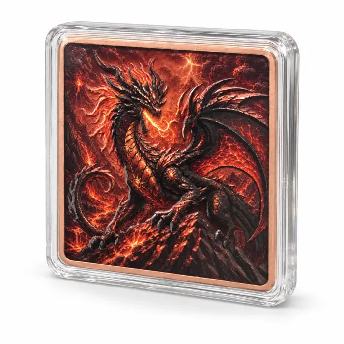 2026 Dragon Eye Flight Inferno Fire Dragon 5 Oz .999 Fine Copper Art Bar Capsule
