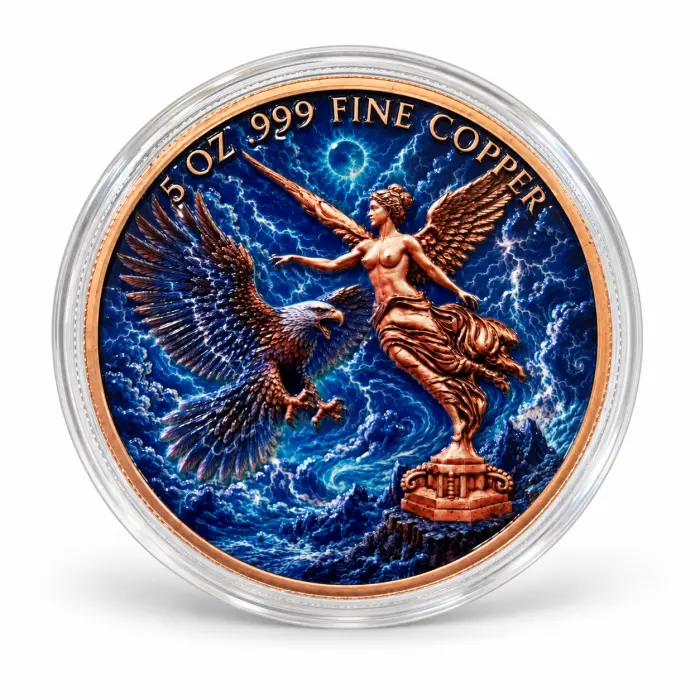 2026 Aztec Winged Storm Eagle Libertad Series 5 Oz .999 Copper Round In Capsule