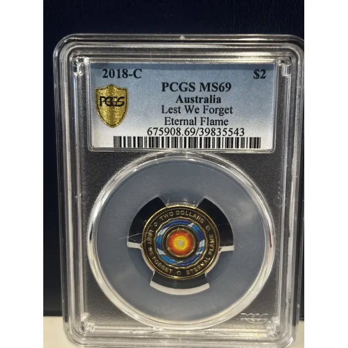 2018 $2 Eternal Flame Coloured Coin PCGS MS69