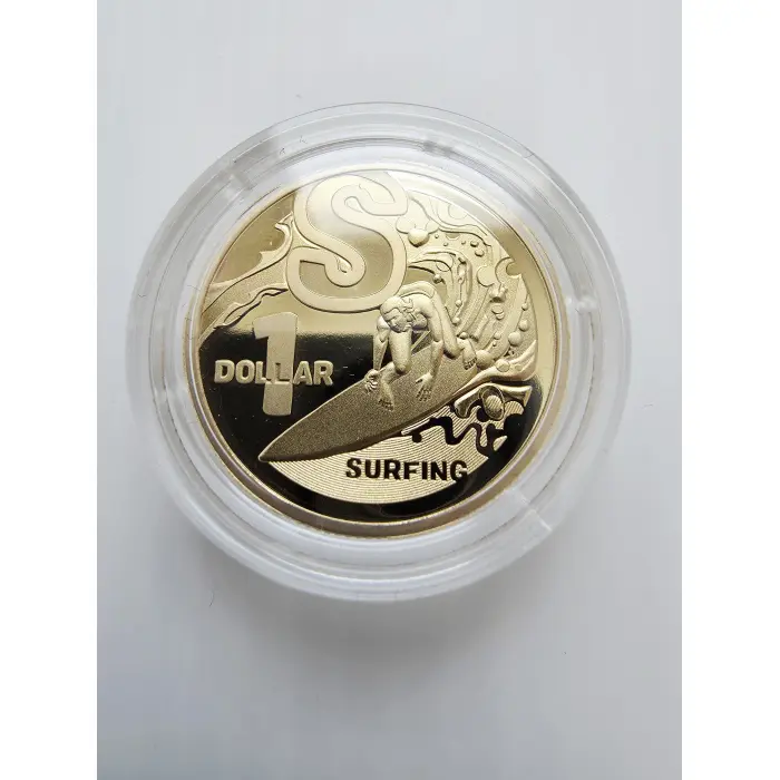 2022 GREAT AUSSIE COIN HUNT 3 "S - SURFING" $1 proof coin in capsule.