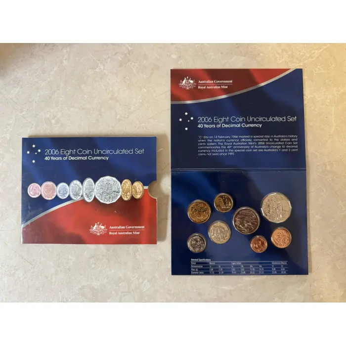 2006 Eight Coin Uncirculated Set 40 Years of Decimal Currency Australia (RAM)