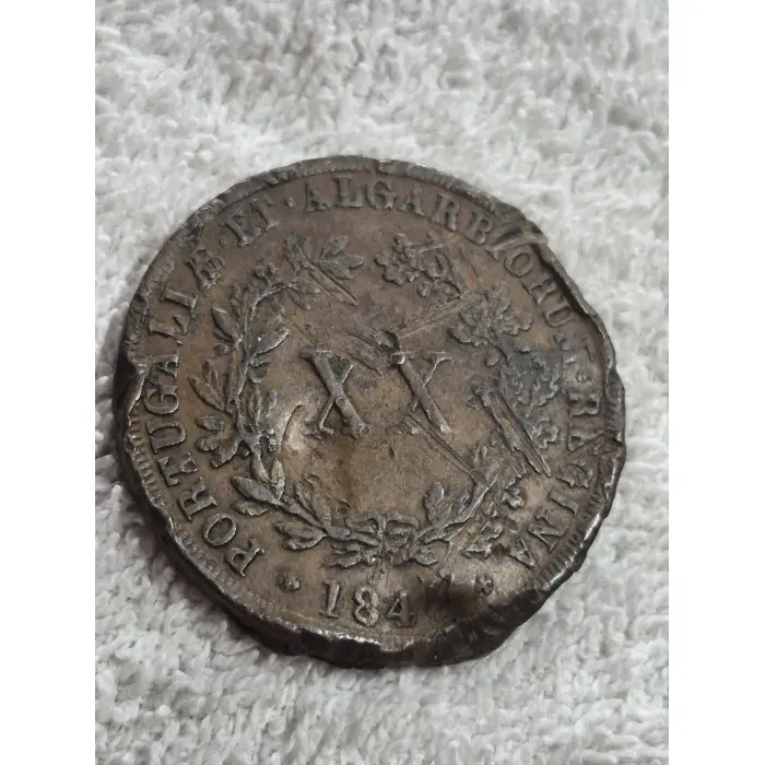 1848 Portugal 20 Reis Copper Coin - Queen Maria II