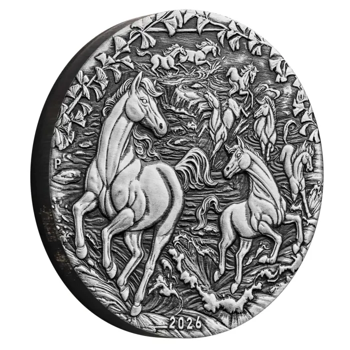 2026 Year of the Horse 2oz Silver Antiqued Coin — Australian Lunar Series III