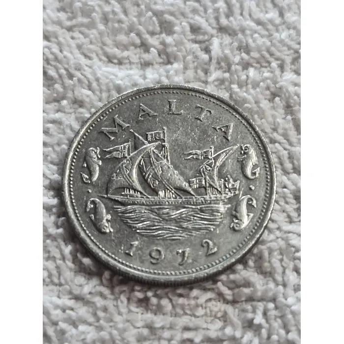 Vintage 1972 Malta 10 Cents Coin - Maltese Galley Design