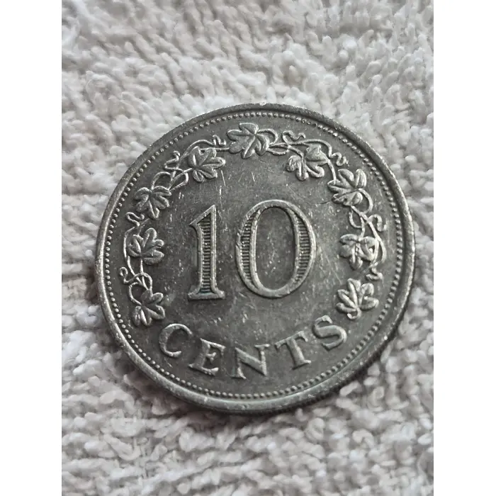 Vintage 1972 Malta 10 Cents Coin - Maltese Galley Design