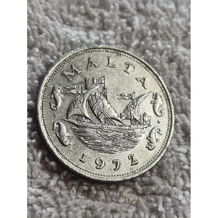 Vintage 1972 Malta 10 Cents Coin - Maltese Galley Design