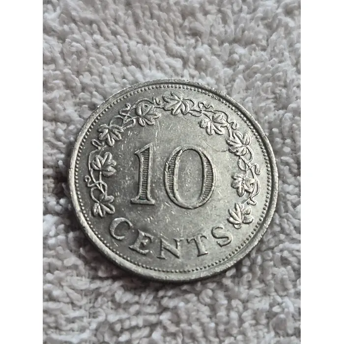 Vintage 1972 Malta 10 Cents Coin - Maltese Galley Design
