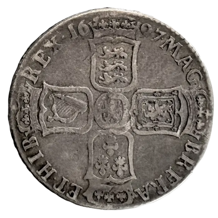 ENGLISH 1697E William III Halfcrown E/B variety (S3490) gF