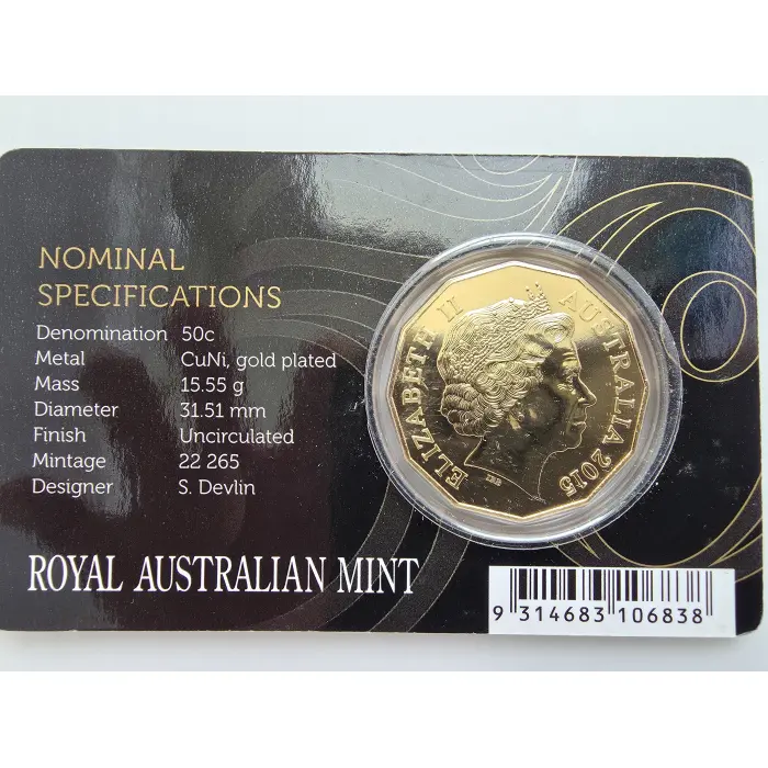 2015 50th Anniversary of the Royal Australian Mint Gold Plated 50c Card Set