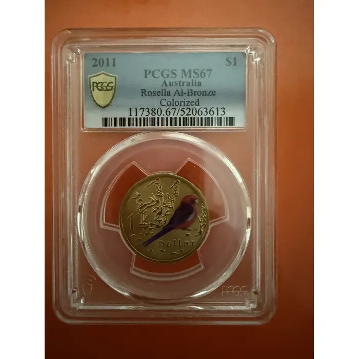 2011 Australian Rosella $1 – PCGS MS67 Coloured