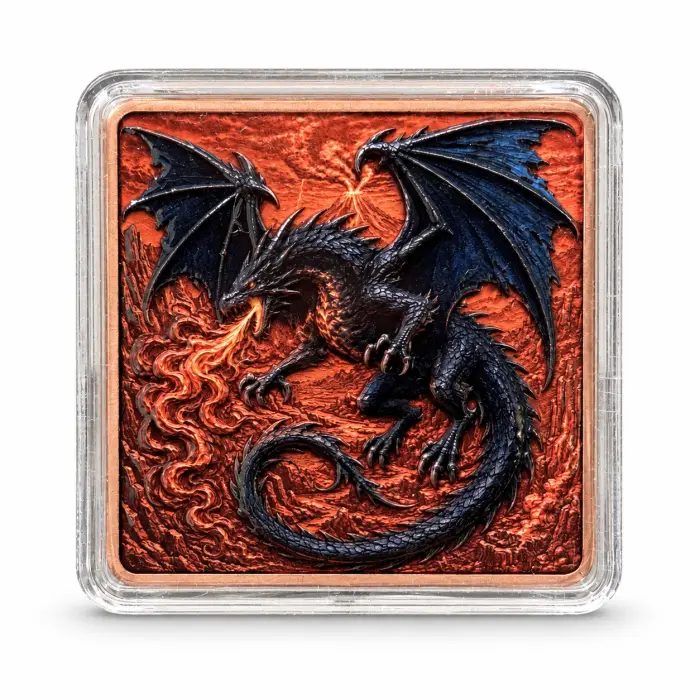 2026 Dragon Eye Flight Obsidian Flame Dragon 5Oz 999 Fine Copper Art Bar Capsule