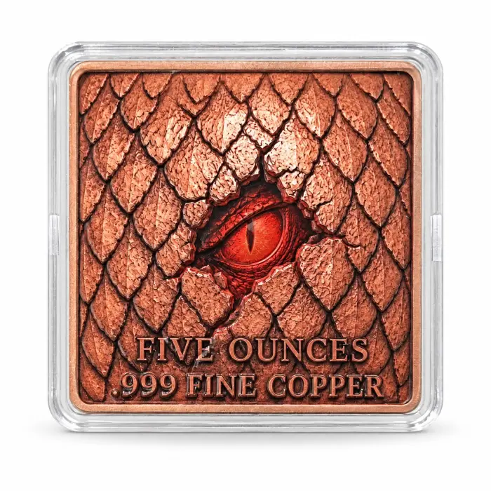 2026 Dragon Eye Flight Obsidian Flame Dragon 5Oz 999 Fine Copper Art Bar Capsule