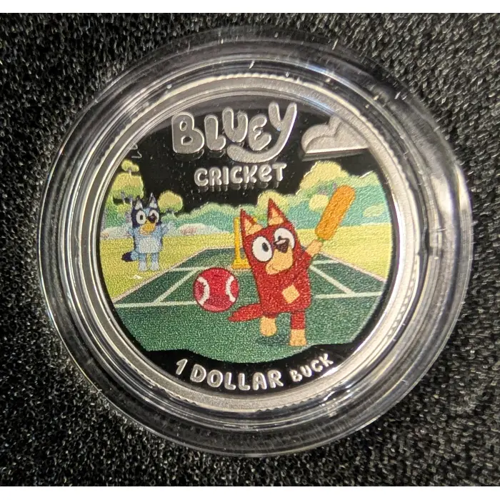 2027 $1 Bluey Coloured Silver Proof Coin - Rusty Cricket 