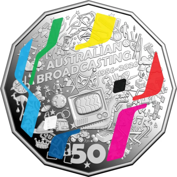 2026 50 cent - 70th Anniversary of First Television Broadcast 50 cent coloured Silver Proof Coin 7000 mintage