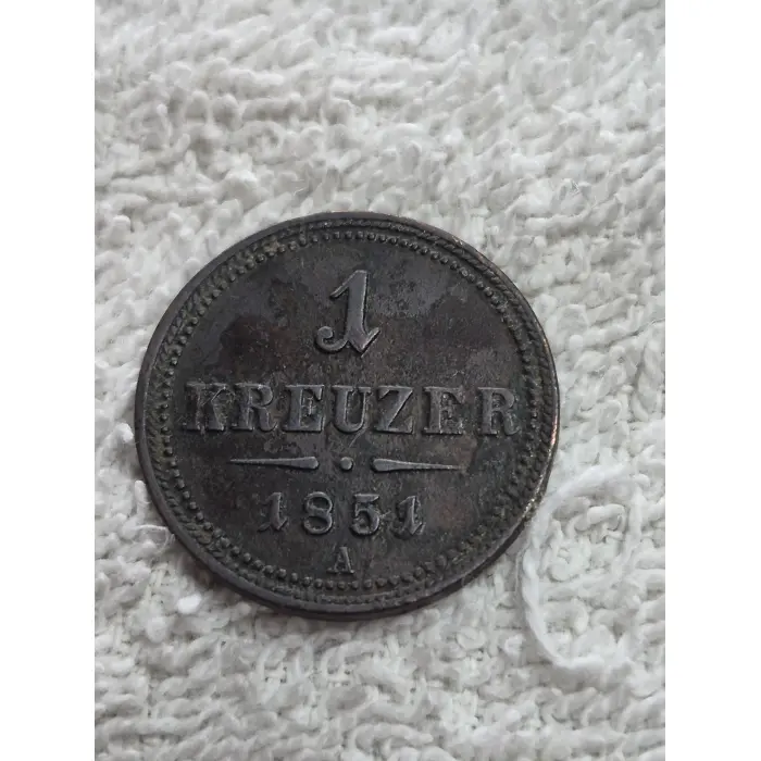 1851-A Austrian Empire 1 Kreuzer Copper Coin