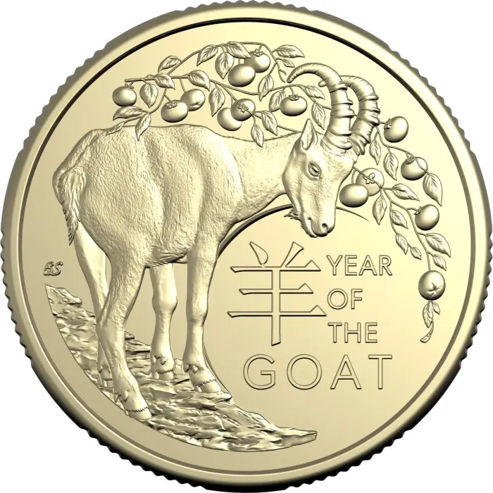 2027 $1 Lunar Series - Year of the Goat AlBr Two Coin Set 2 Coin Set in Red & Gold Card & Outer Sleeve