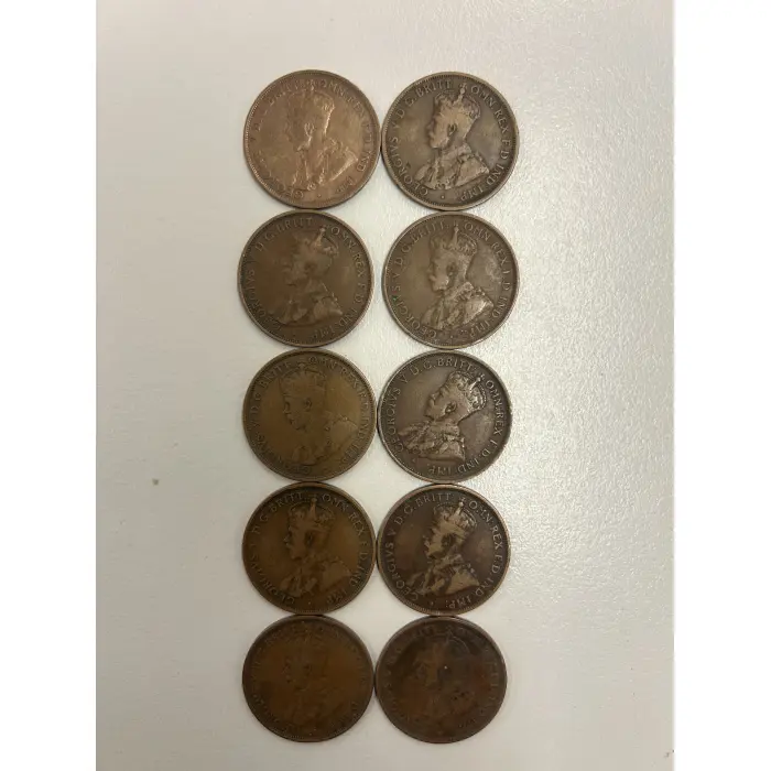  10x 1913 Australian Penny KGV Pre Decimal Coins | 2.52m Mintage | Job Lot