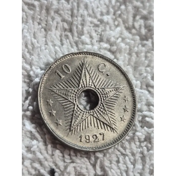 1927 Belgian Congo 10 Centimes Holed Coin – Vintage Colonial