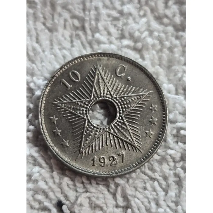 1927 Belgian Congo 10 Centimes Holed Coin – Vintage Colonial