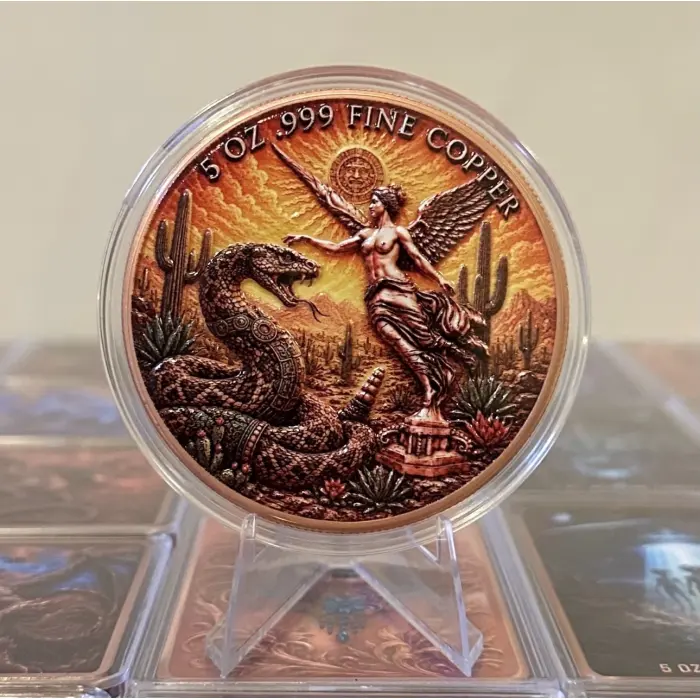 2026 Aztec Winged Snake Libertad Style 5 Oz .999 Copper Round In Capsule