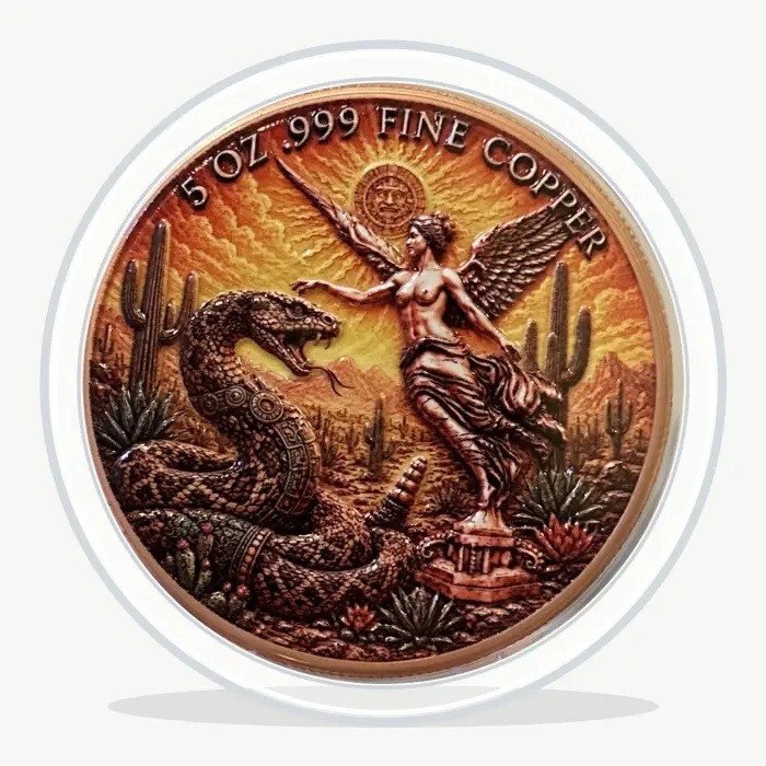 2026 Aztec Winged Snake Libertad Style 5 Oz .999 Copper Round In Capsule