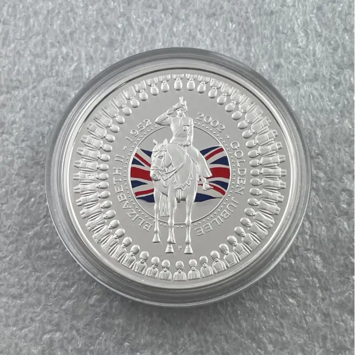 2002 Queen's Golden Jubilee $1 1oz Silver Proof Coin — Coloured