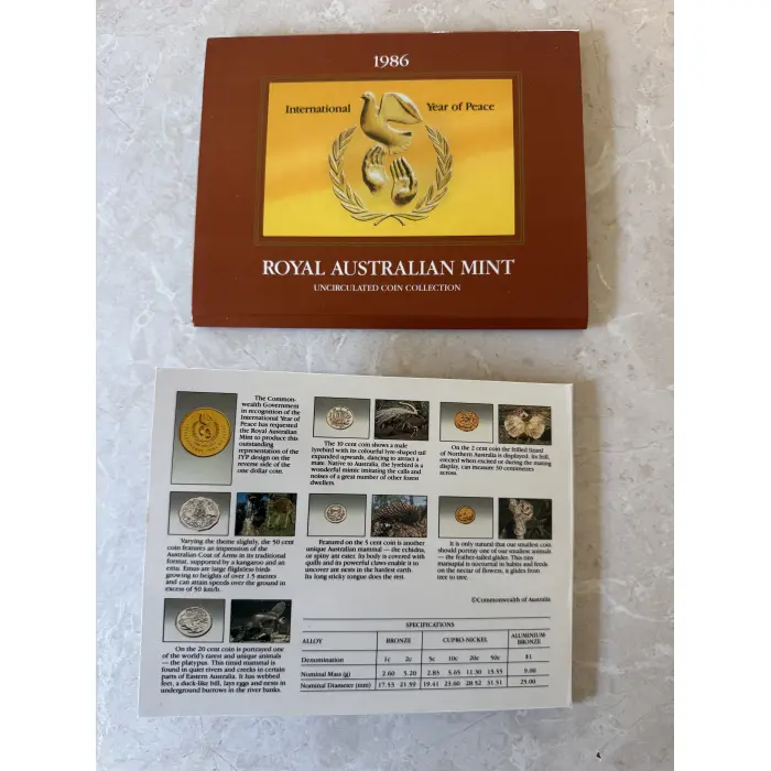 Royal Australian Mint 1986 Mint Set Uncirculated International Year of Peace