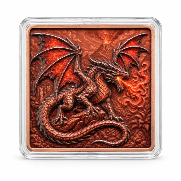 2026 Dragon Eye Flight Volcanic Fury Dragon 5Oz .999 Fine Copper Art Bar Capsule