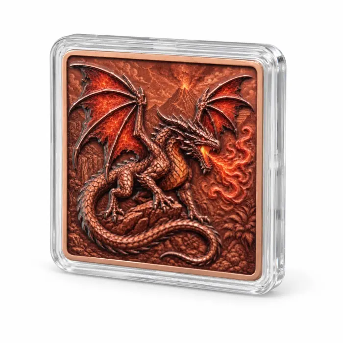 2026 Dragon Eye Flight Volcanic Fury Dragon 5Oz .999 Fine Copper Art Bar Capsule