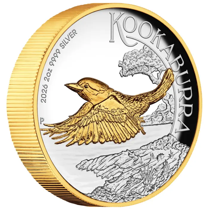 2026 Kookaburra 2oz Fine Silver Proof High Relief 24-carat Gold Gilded Coin