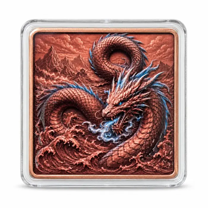 2026 Dragon Eye Flight Tidal Serpent Dragon 5Oz .999 Fine Copper Art Bar Capsule