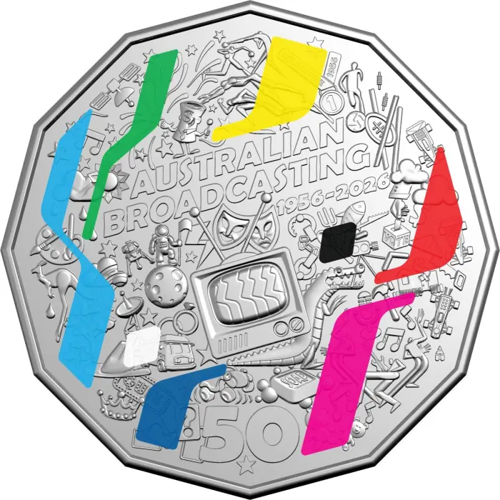 2026 50 cent - First Television Broadcast 70th Anniversary Coloured UNC Coin