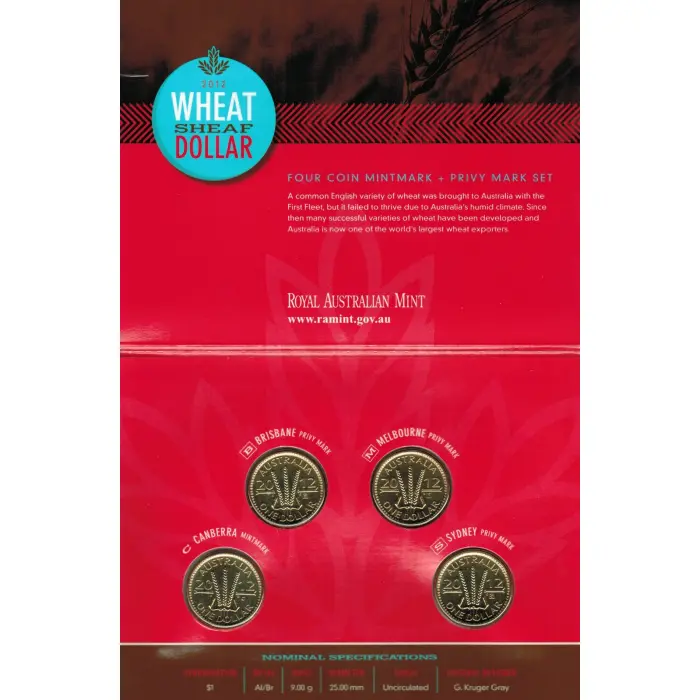 2012 Wheat Sheaf Dollar — Four Coin Mintmark & Privy Mark Set