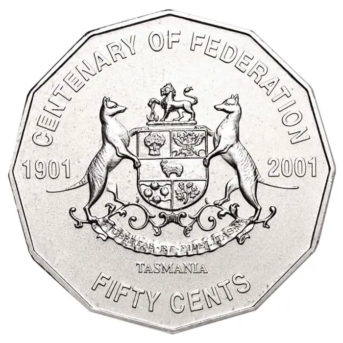 50c Cent Coin 2001 Centenary of Federation Tasmania CIRCULATED (2.2 m)