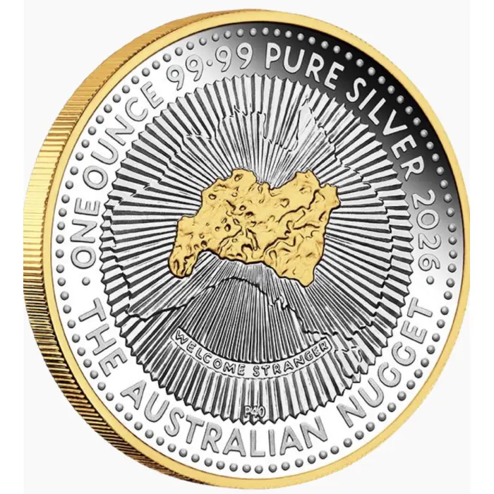 2026 $1 40th Anniversary of the Australian Nugget 1 Oz Silver Gilded Proof Coin 