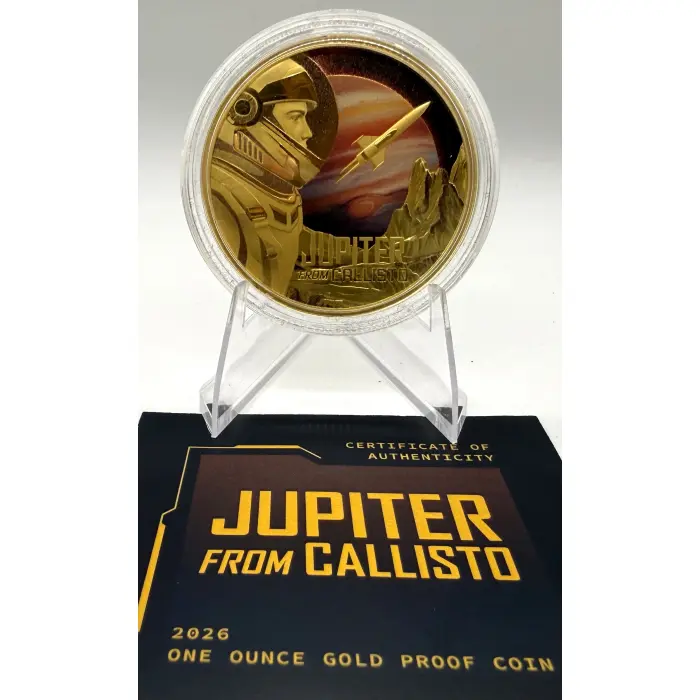 Niue 2026 JUPITER FROM CALLISTO Moon NASA Ship $100 1 Oz Gold Proof–MINTAGE 99